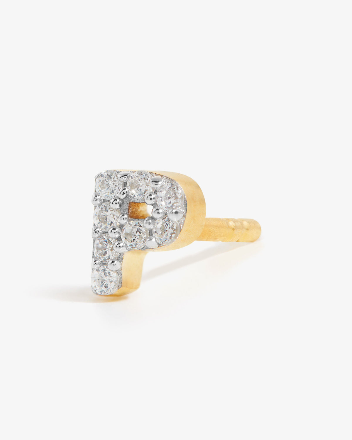 Missoma Pave Initial Stud Single Earring in gold vermeil, letter P, view 6