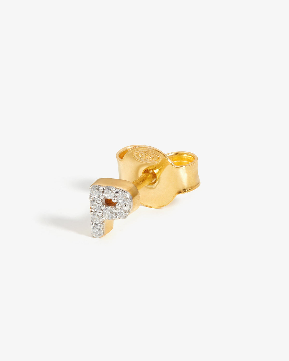 Missoma Pave Initial Stud Single Earring in gold vermeil, letter P, view 5