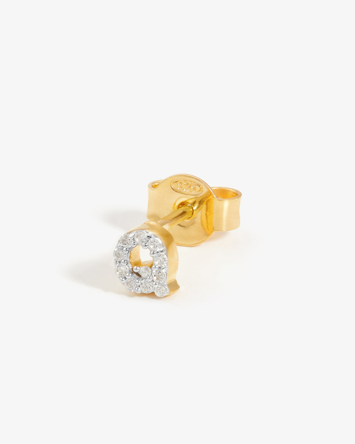 Missoma Pave Initial Stud Single Earring in gold vermeil, letter Q, view 7