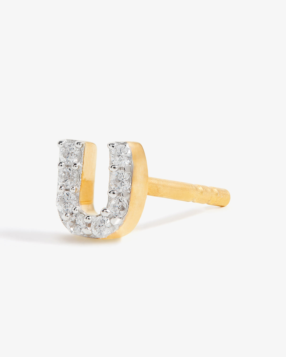 Missoma Pave Initial Stud Single Earring in gold vermeil, letter U, view 12