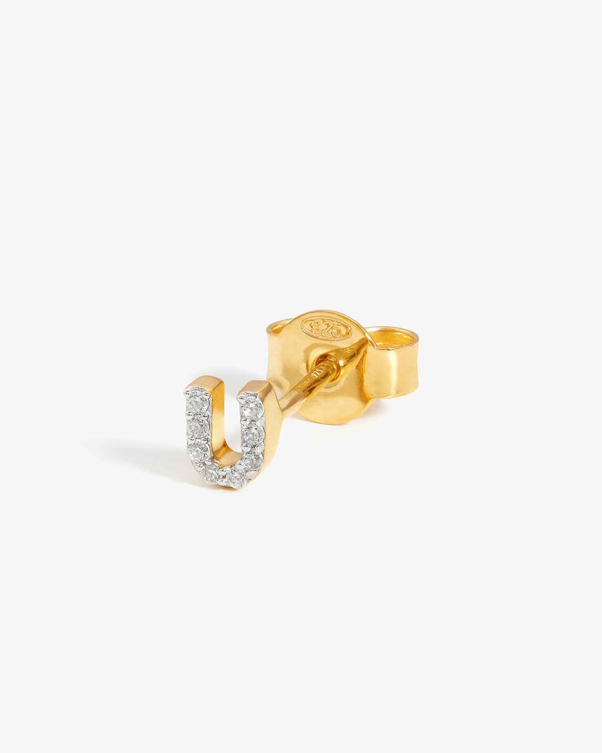 Missoma Pave Initial Stud Single Earring in gold vermeil, letter U, view 11