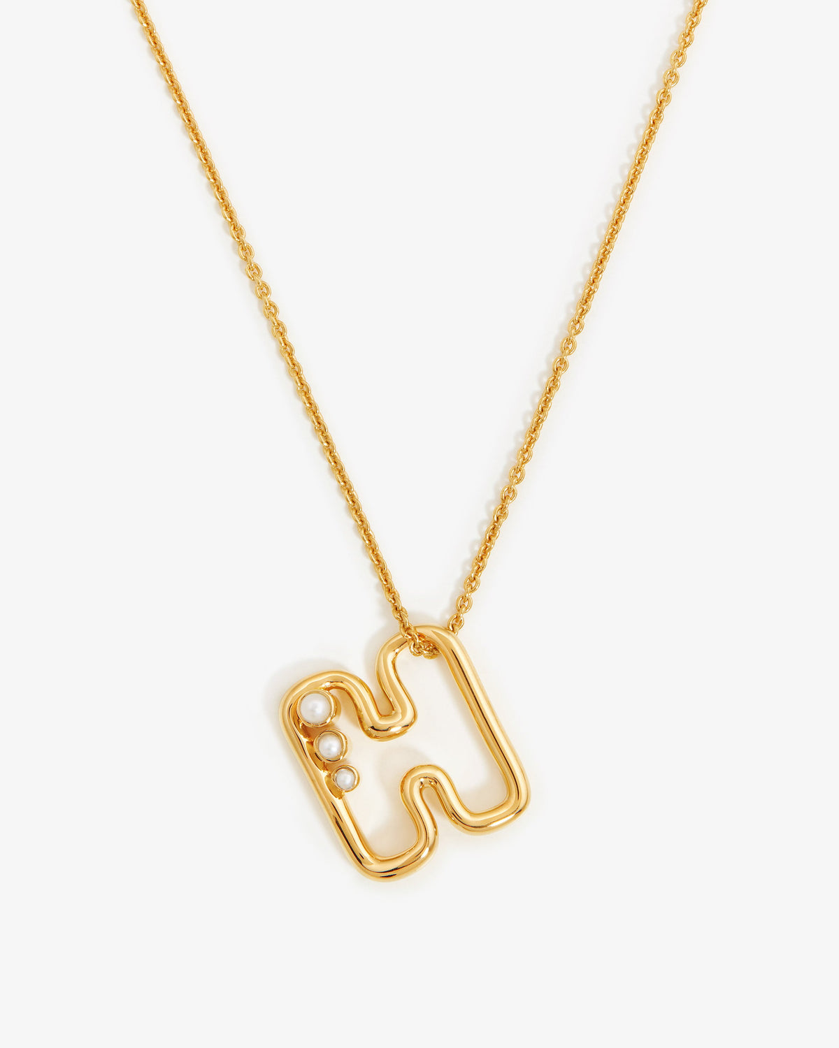 Missoma Chubby Pearl Initial Pendant Necklace in gold vermeil, letter H