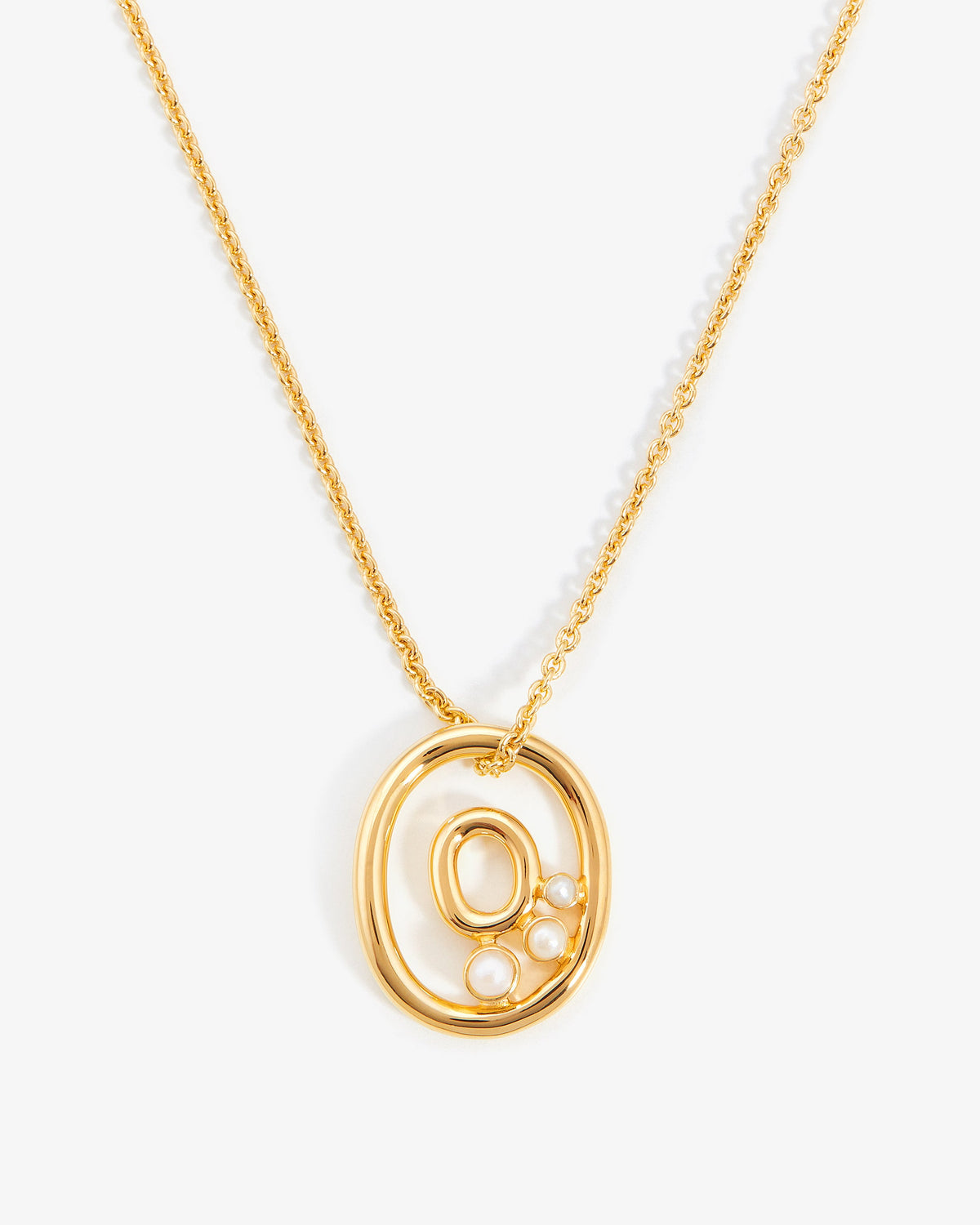 Missoma Chubby Pearl Initial Pendant Necklace in gold vermeil, letter O, view 3