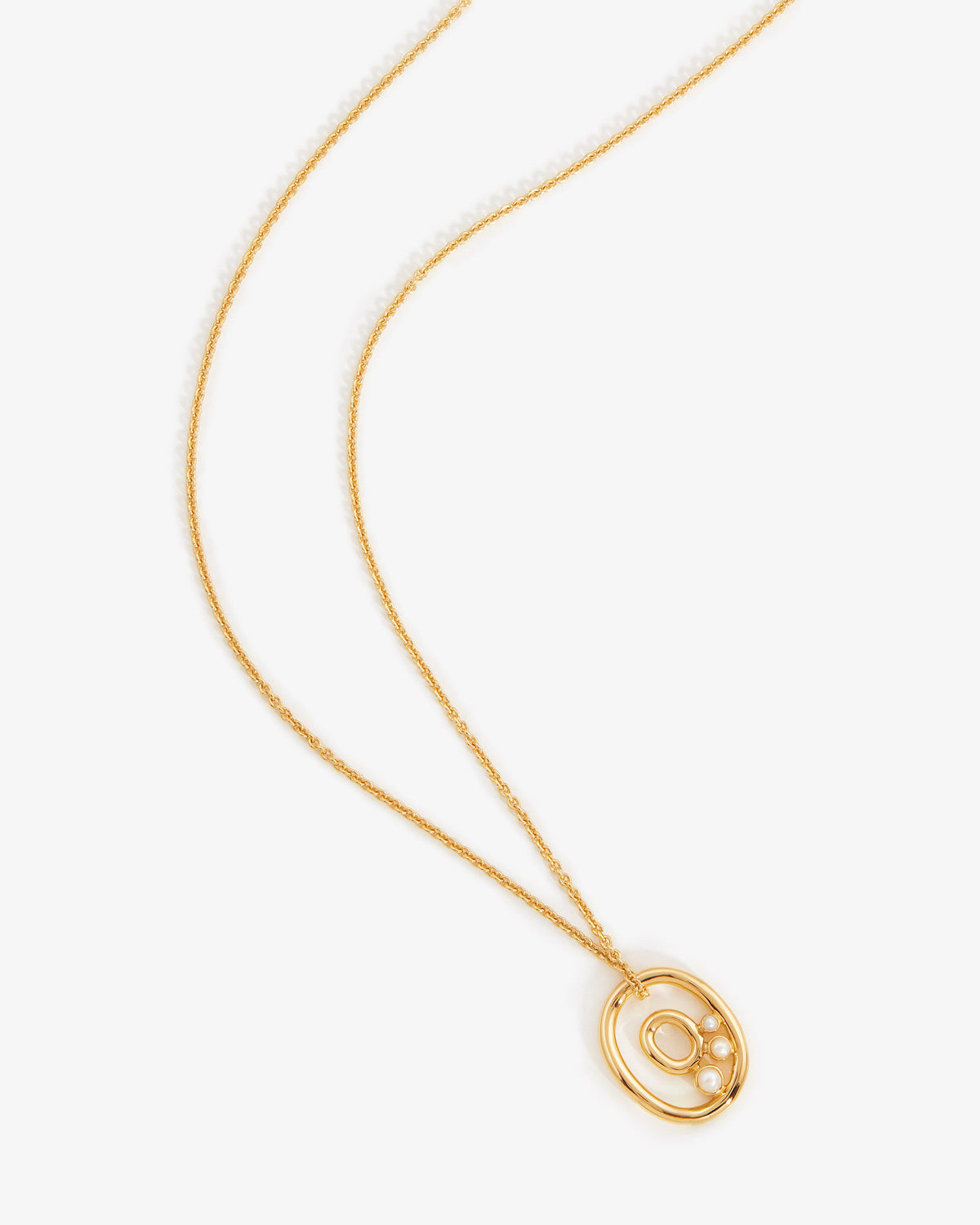 Missoma Chubby Pearl Initial Pendant Necklace in gold vermeil, letter O, view 4