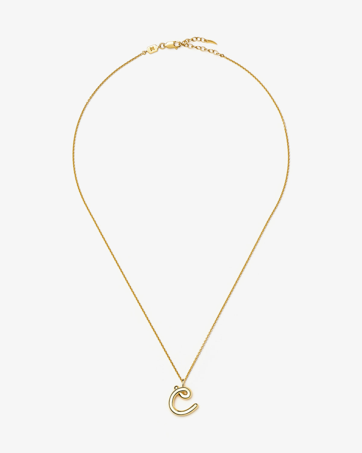 Missoma Curly Molten Initial Pendant Necklace in gold-tone plated metal, letter C, view 2