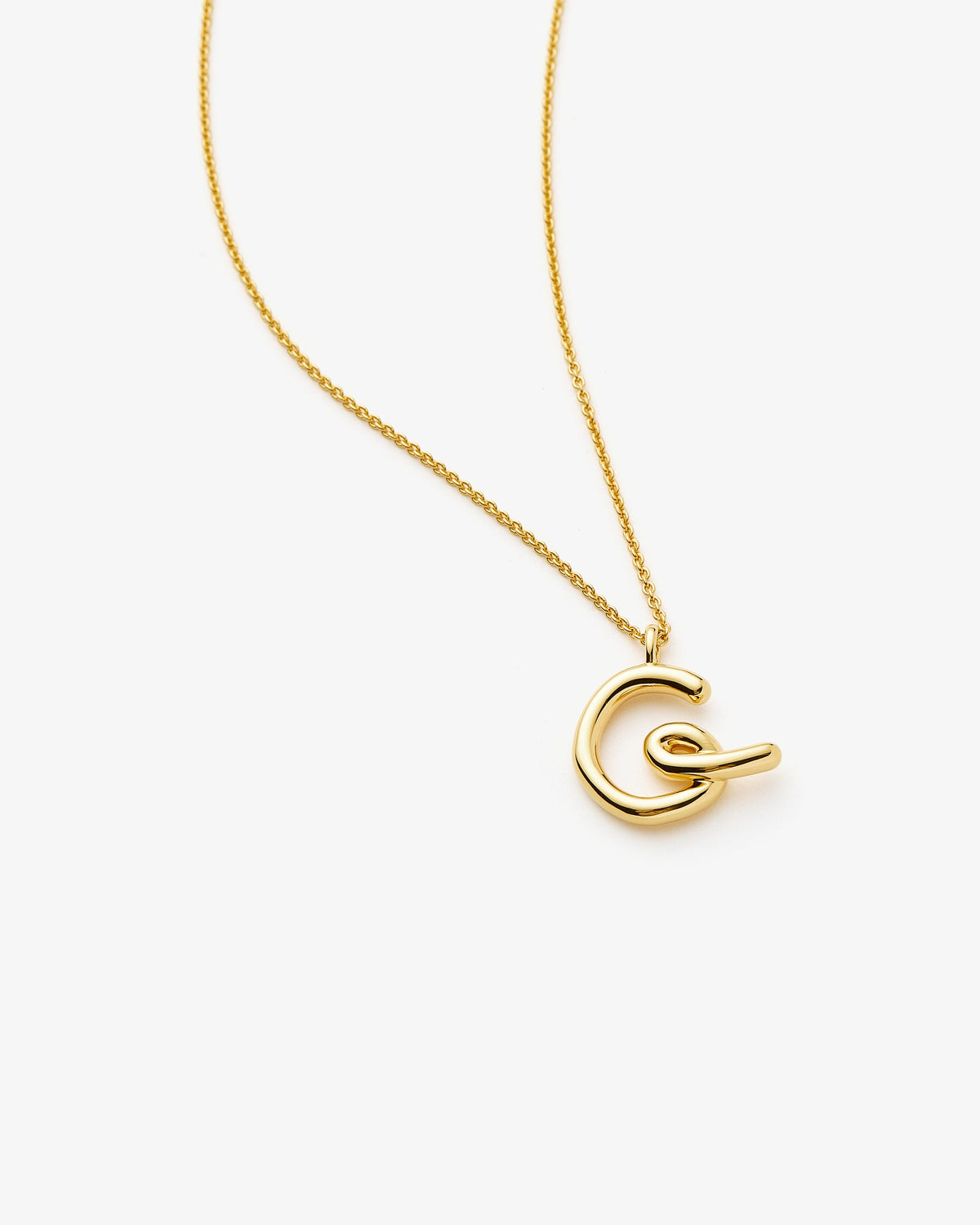Missoma Curly Molten Initial Pendant Necklace in gold-tone plated metal, letter G, view 8
