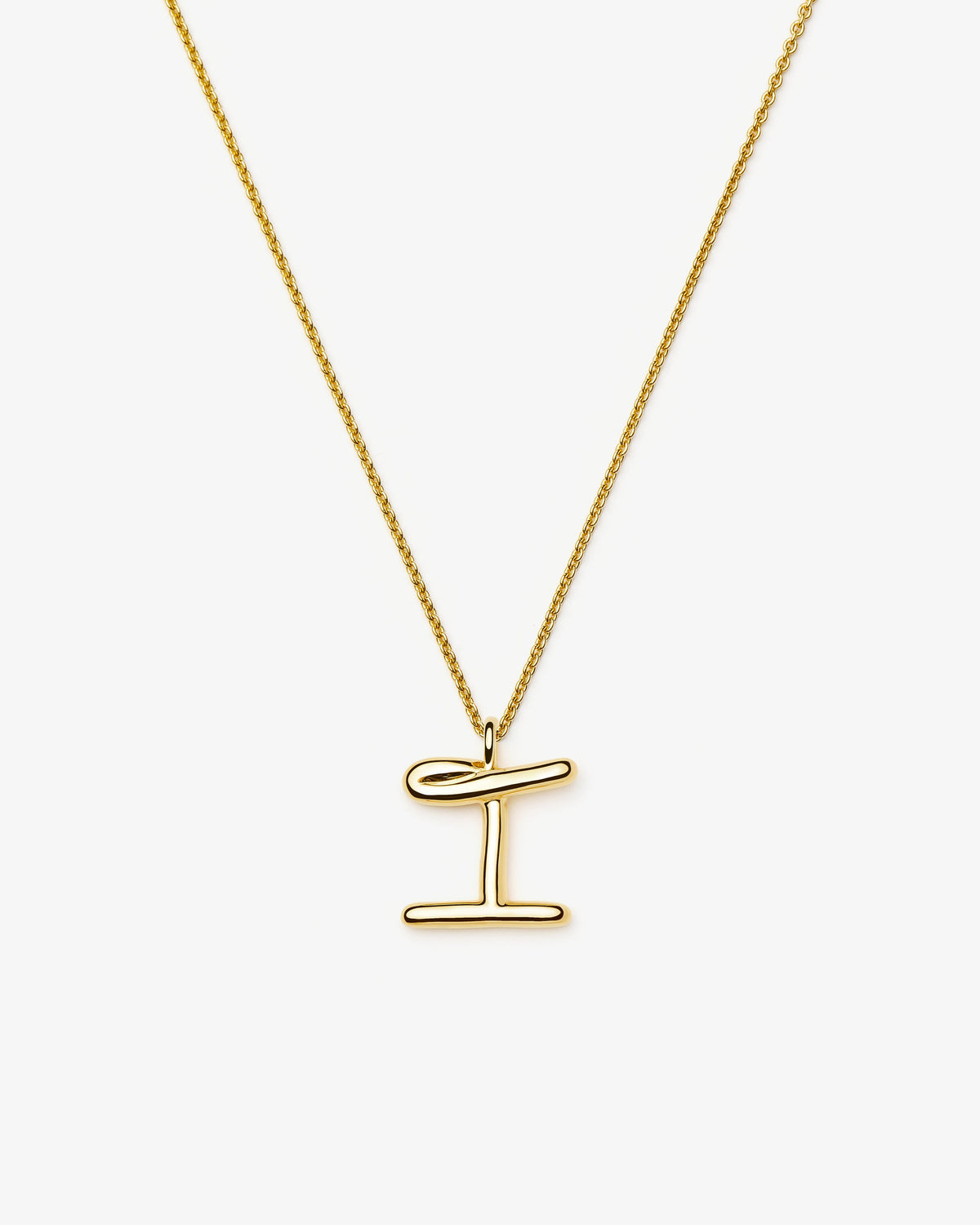 Missoma Curly Molten Initial Pendant Necklace in gold-tone plated metal, letter I, view 9