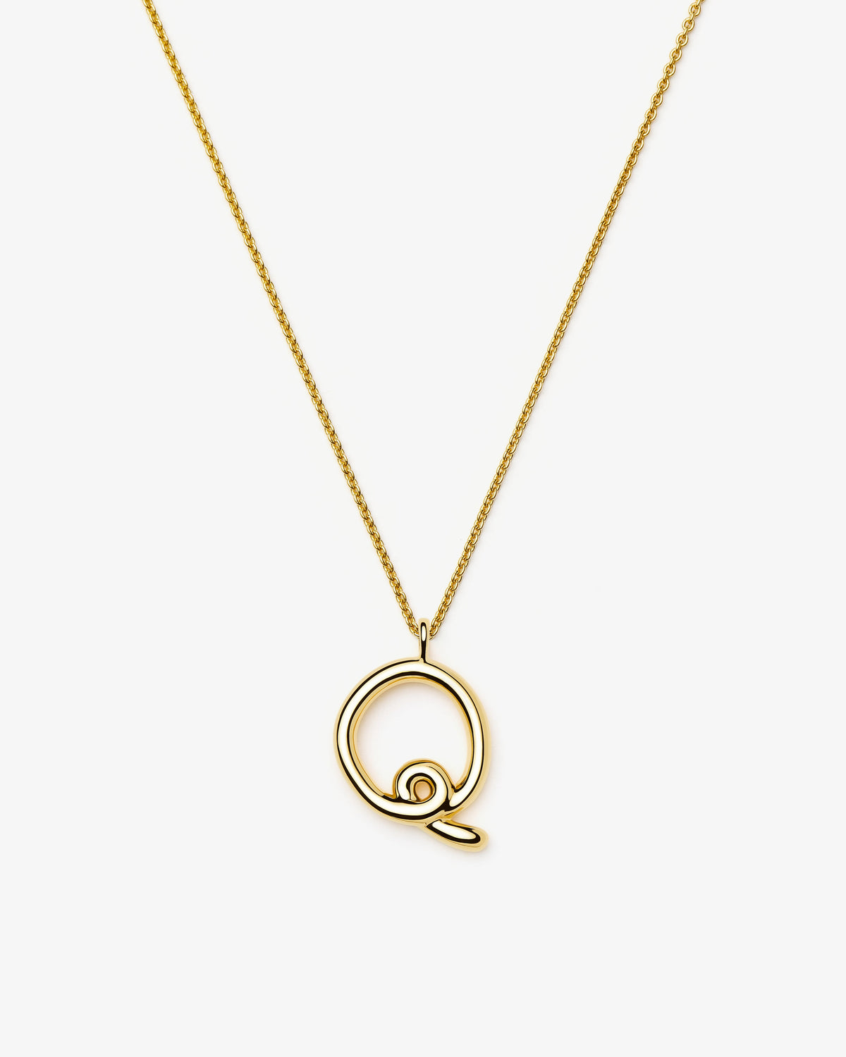 Missoma Curly Molten Initial Pendant Necklace in gold-tone plated metal, letter Q, view 16