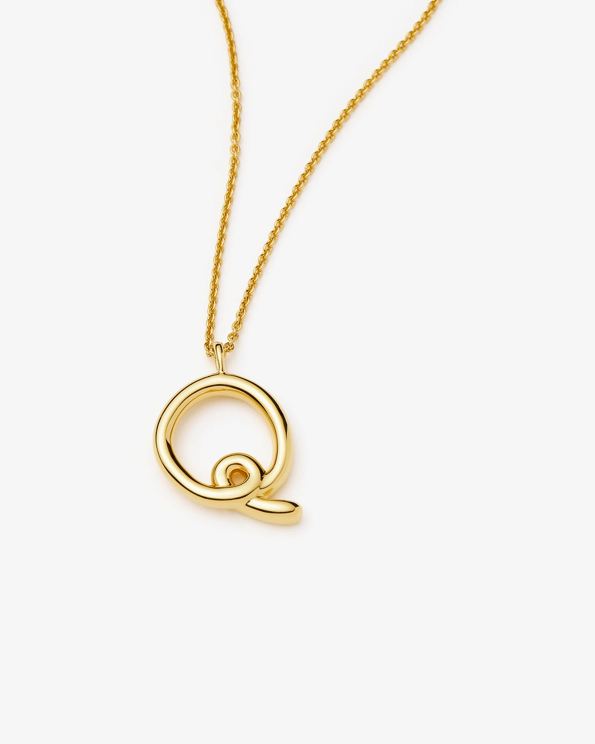 Missoma Curly Molten Initial Pendant Necklace in gold-tone plated metal, letter Q, view 17