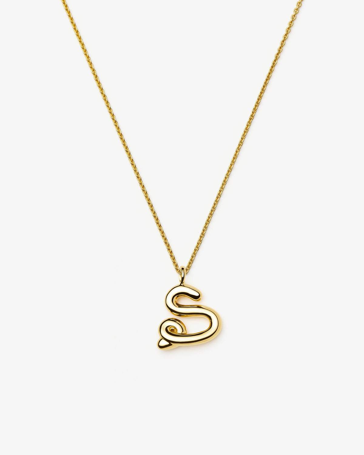 Missoma Curly Molten Initial Pendant Necklace in gold-tone plated metal, letter S, view 18