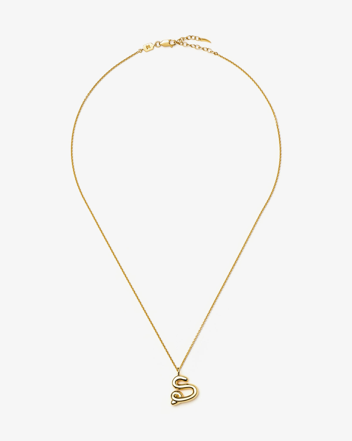 Missoma Curly Molten Initial Pendant Necklace in gold-tone plated metal, letter S, view 19