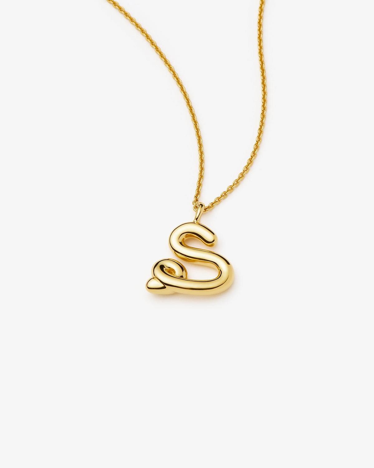Missoma Curly Molten Initial Pendant Necklace in gold-tone plated metal, letter S, view 20