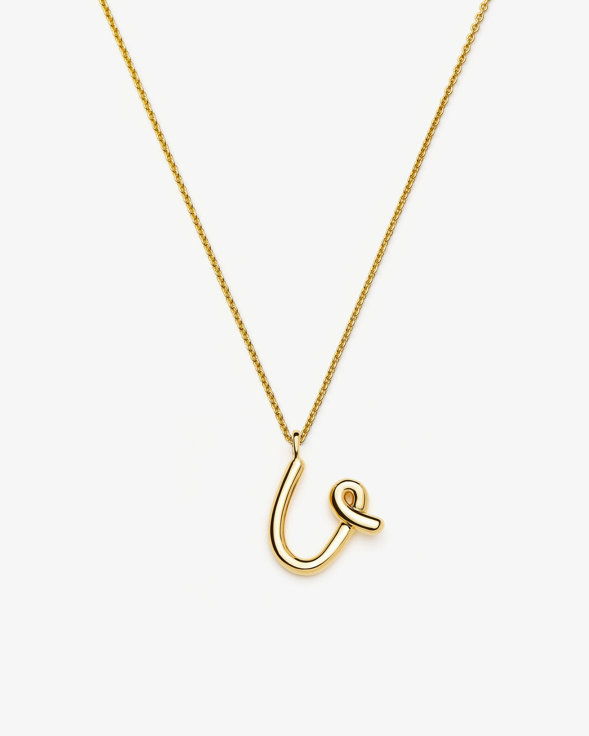 Missoma Curly Molten Initial Pendant Necklace in gold-tone plated metal, letter U, view 21