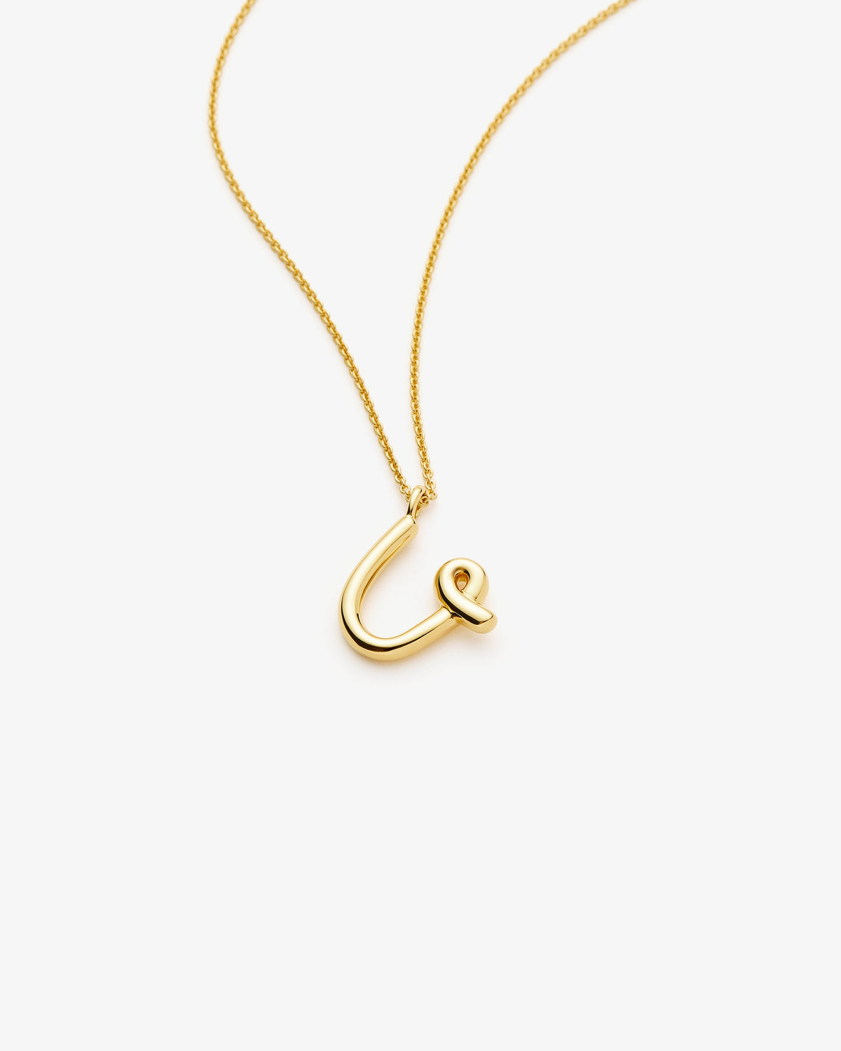 Missoma Curly Molten Initial Pendant Necklace in gold-tone plated metal, letter U, view 22