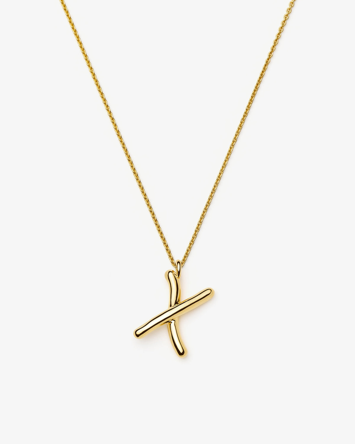 Missoma Curly Molten Initial Pendant Necklace in gold-tone plated metal, letter X, view 23
