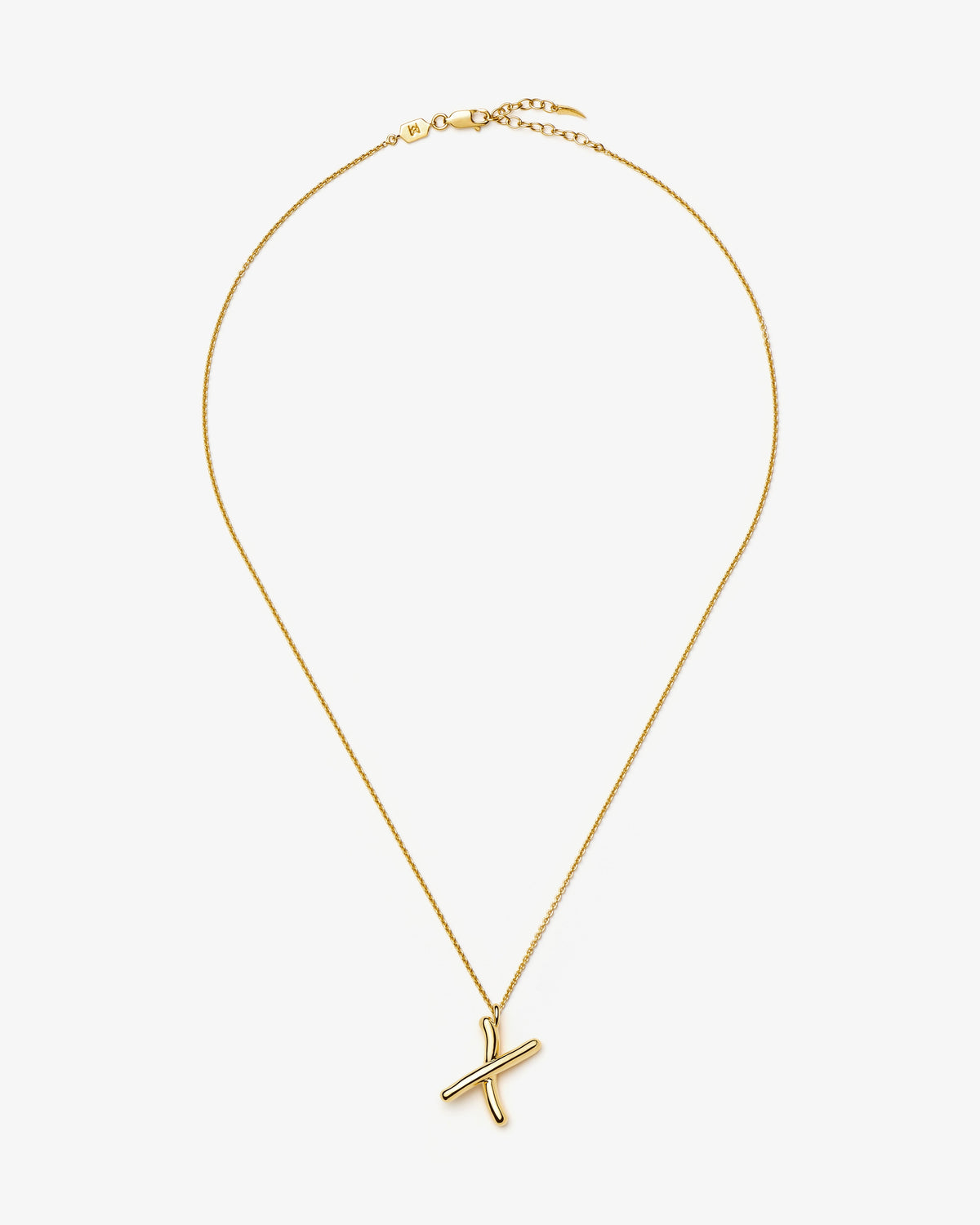Missoma Curly Molten Initial Pendant Necklace in gold-tone plated metal, letter X, view 24
