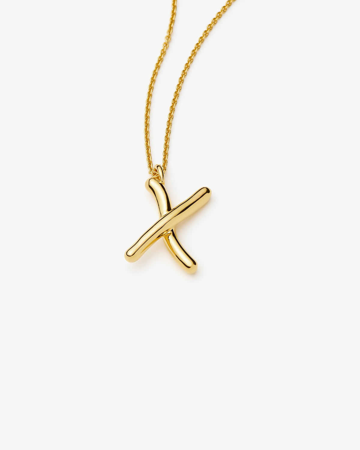 Missoma Curly Molten Initial Pendant Necklace in gold-tone plated metal, letter X, view 25