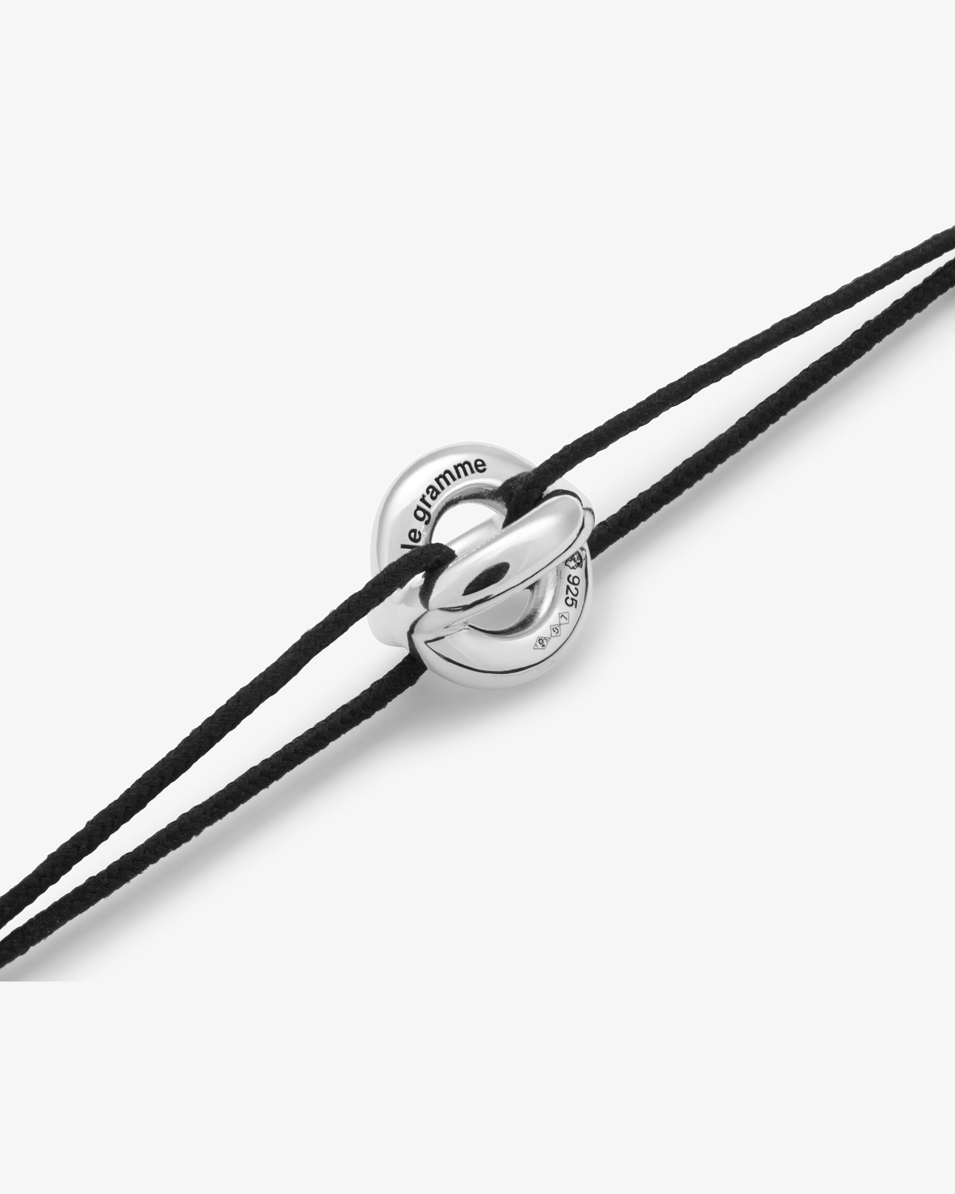 Le gramme 3g polished entrelacs black cord bracelet