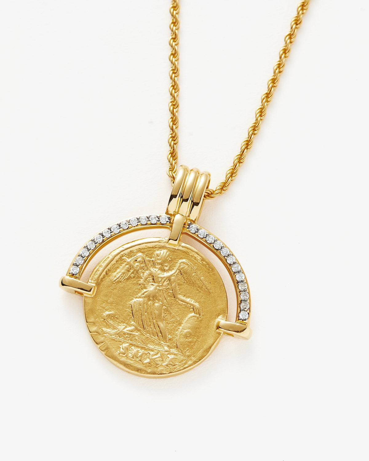 Missoma Lucy Williams Engravable Fortuna Arc Coin Pendant Necklace in gold-plated brass