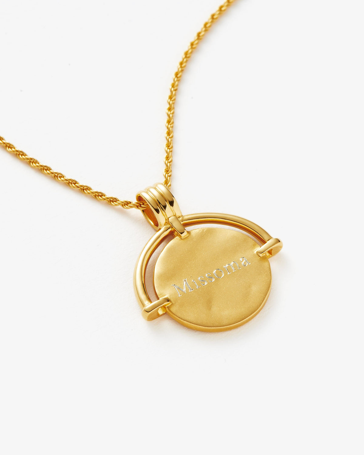 Missoma Lucy Williams Engravable Fortuna Arc Coin Pendant Necklace in gold-plated brass, view 2
