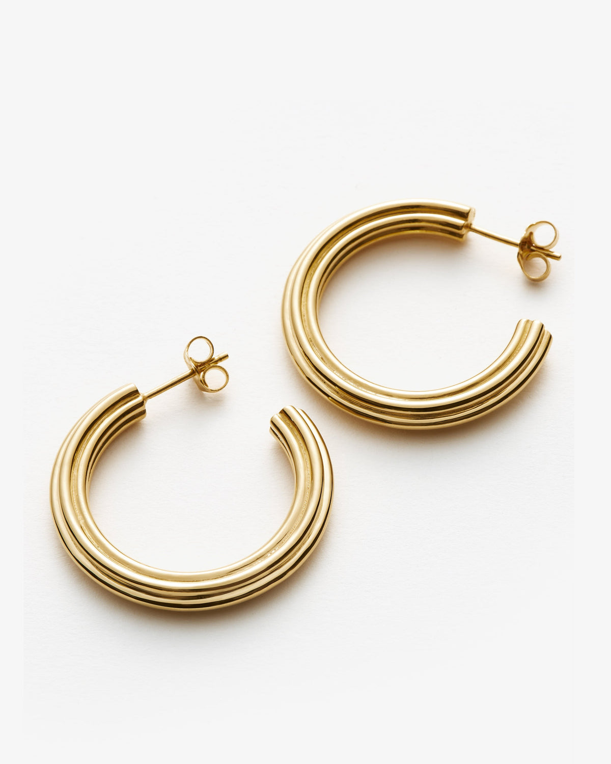 Missoma Ridge Large Hoop Earrings in gold-plated brass, view 2