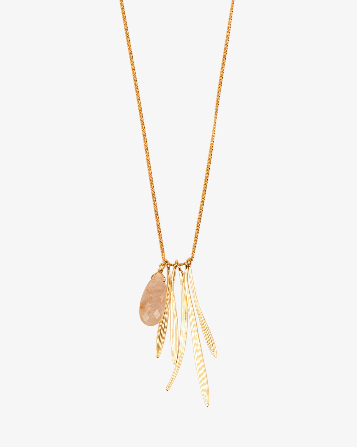 Wouters & Hendrix Bamboo Leaf and Rutilated Quartz Pendant Necklace, side view