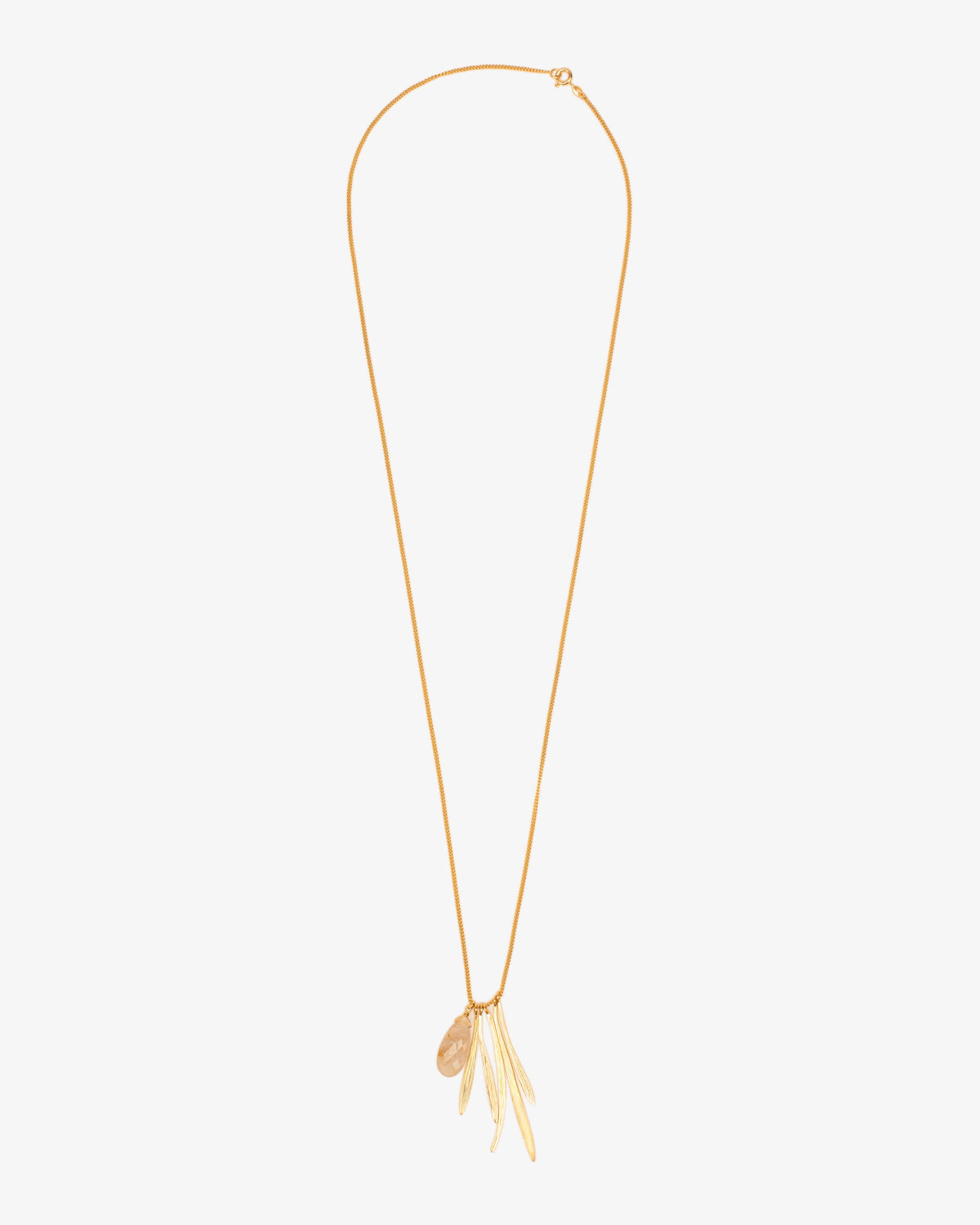Wouters & Hendrix Bamboo Leaf and Rutilated Quartz Pendant Necklace