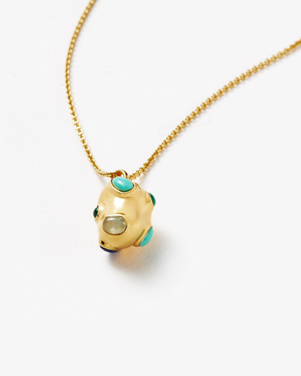 Missoma Molten Lapis and Turquoise Nugget Pendant Necklace in gold vermeil, view 3