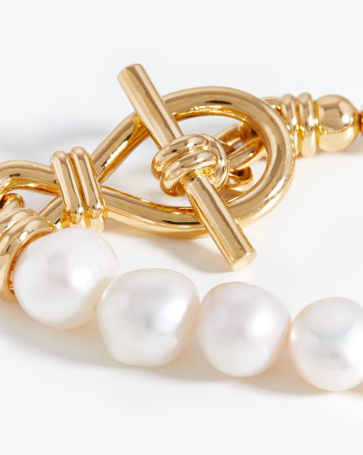 Missoma Baroque Pearl Beaded T-Bar Bracelet in gold-plated brass, view 3