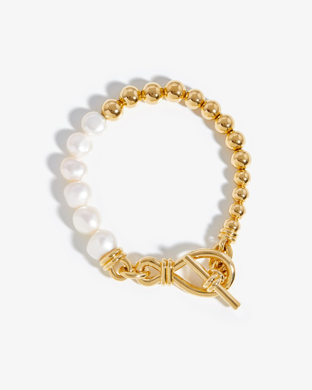 Missoma Baroque Pearl Beaded T-Bar Bracelet in gold-plated brass