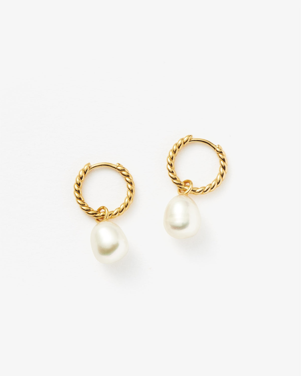 Missoma Pearl Twisted Small Drop Hoop Earrings in gold vermeil