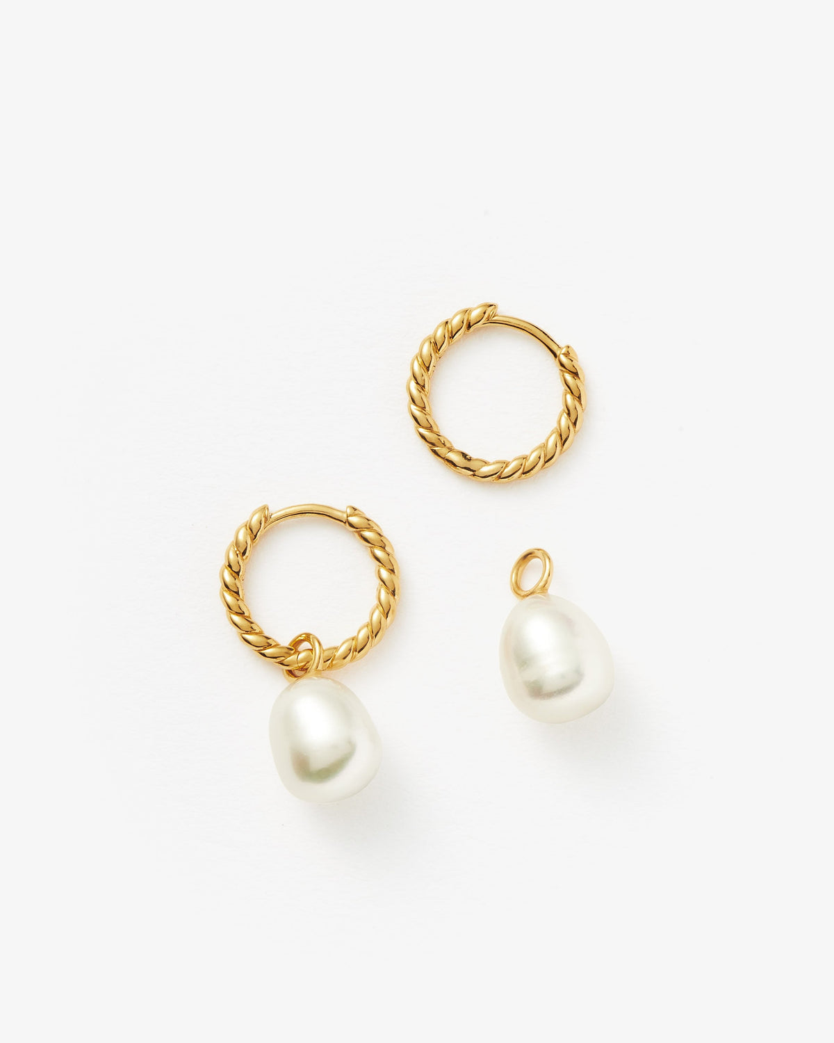 Missoma Pearl Twisted Small Drop Hoop Earrings in gold vermeil, view 2