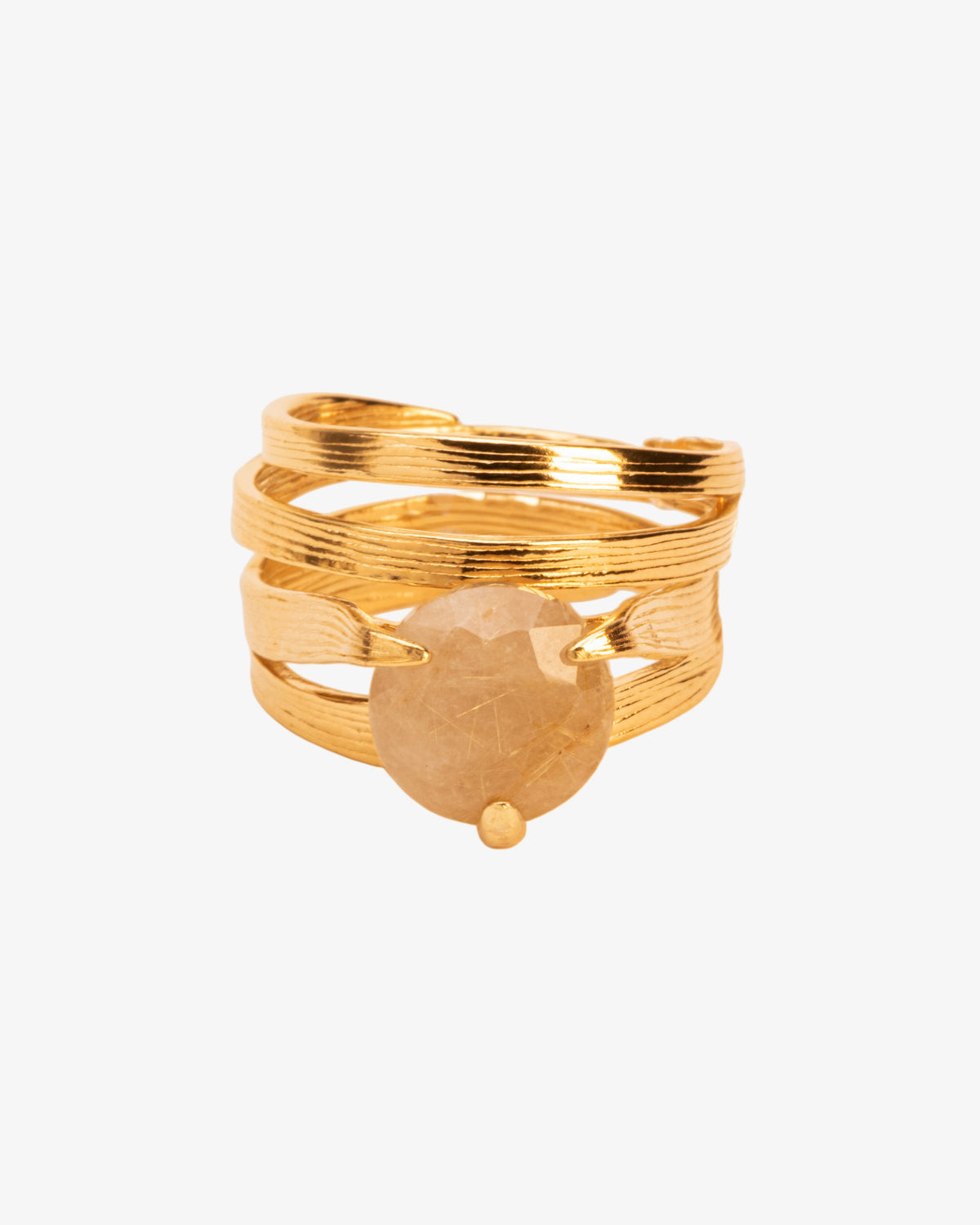 Wouters & Hendrix Bamboo Leaf and Rutilated Quartz Stacked Ring
