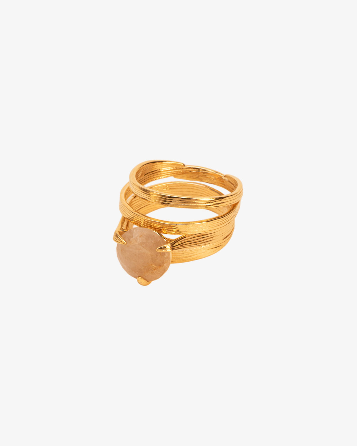 Wouters & Hendrix Bamboo Leaf and Rutilated Quartz Stacked Ring, side view