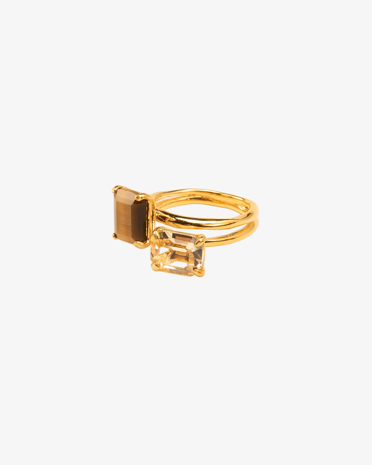 Citrine Crystal and Tiger's Eye Double Ring