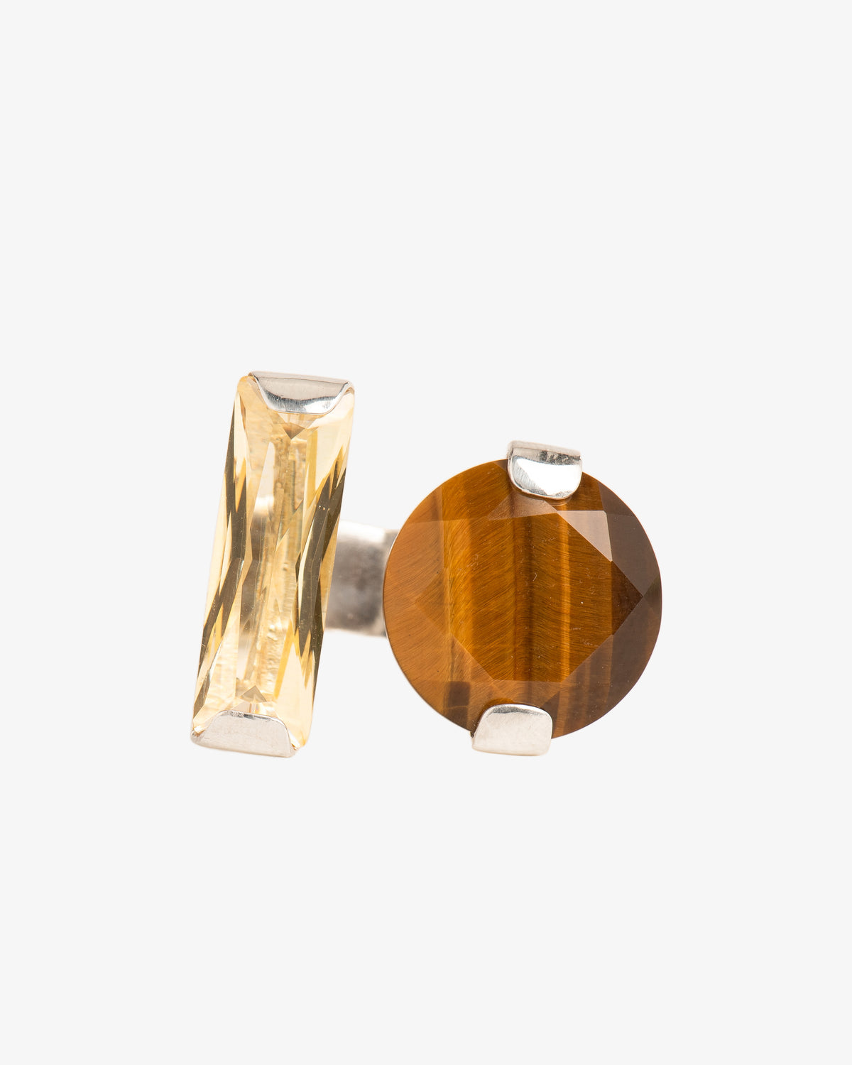 Citrine Crystal and Tiger's Eye Statement Ring