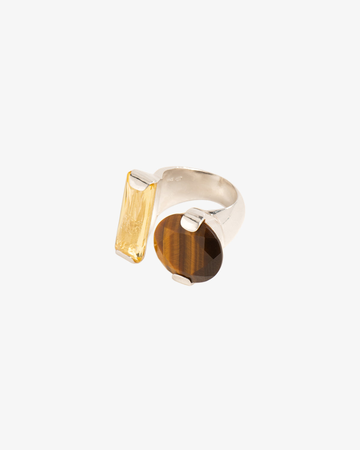 Citrine Crystal and Tiger's Eye Statement Ring