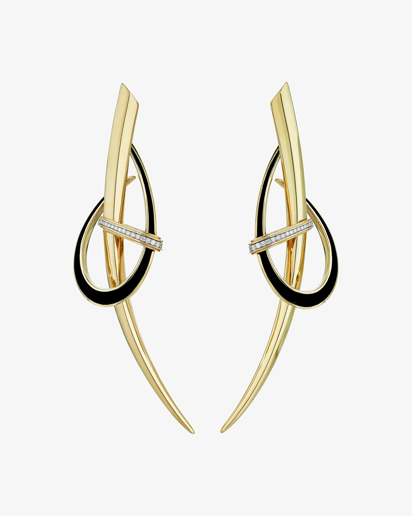 Shaun Leane Sabre Deco Statement Jet Ceramic and Diamond Earrings
