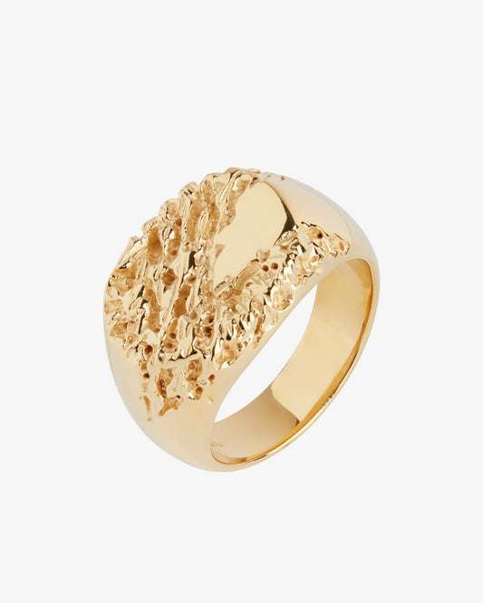 Maria Black Rock Signet Ring in gold-plated sterling silver