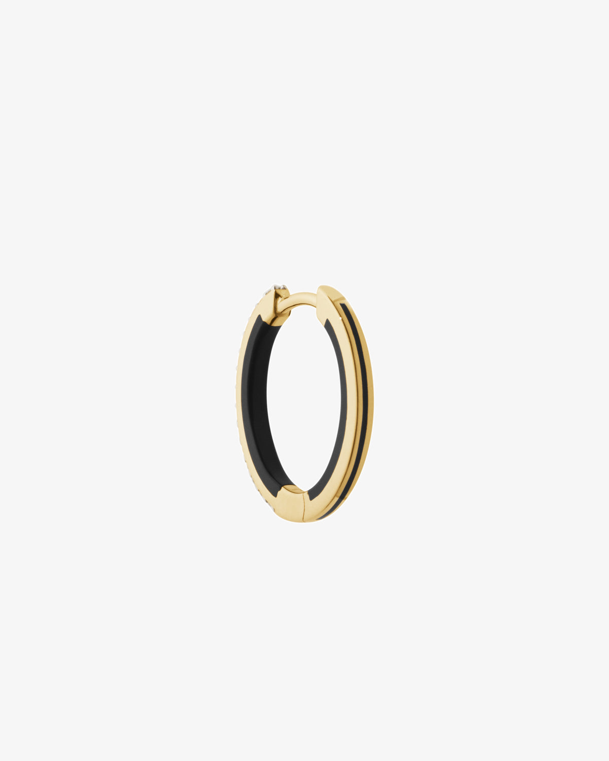 Maria Black Fine 14K Gold Lost Highway 12 Black Lab Grown Diamond Huggie Single Earring, front view