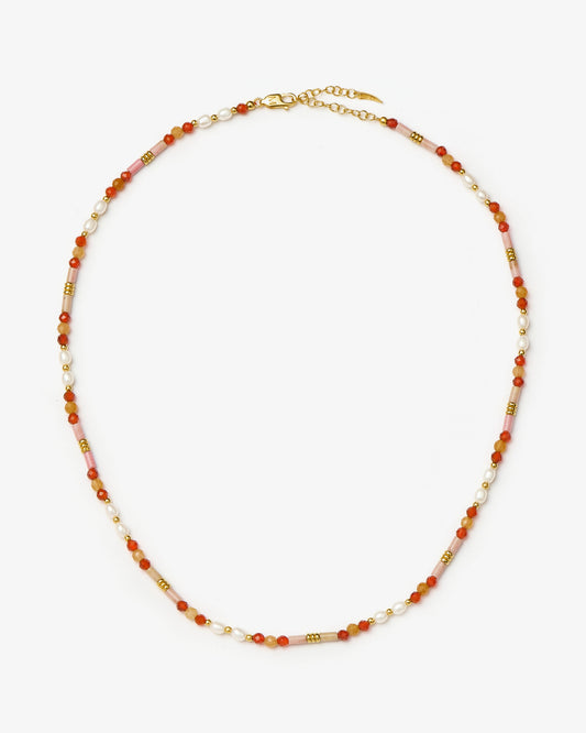 Missoma Beaded Carnelian Rhodonite and Pearl Short Necklace in gold-plated brass