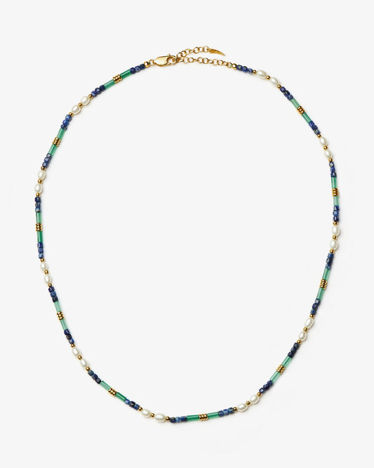 Missoma Beaded Lapis Onyx and Pearl Short Necklace in gold-plated brass