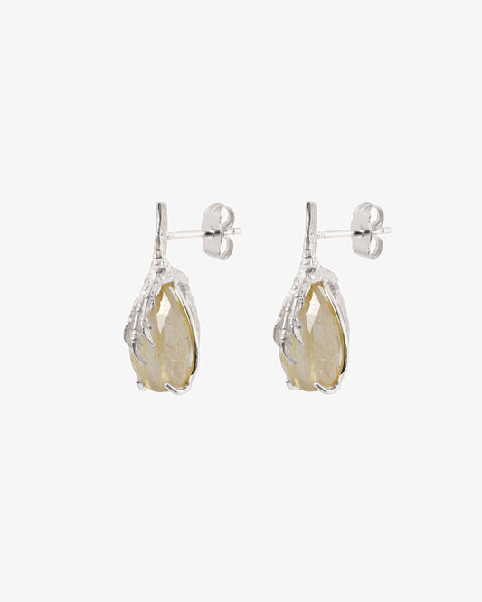Wouters & Hendrix Gold 18K White Gold Claw Rutilated Quartz Stud Earrings