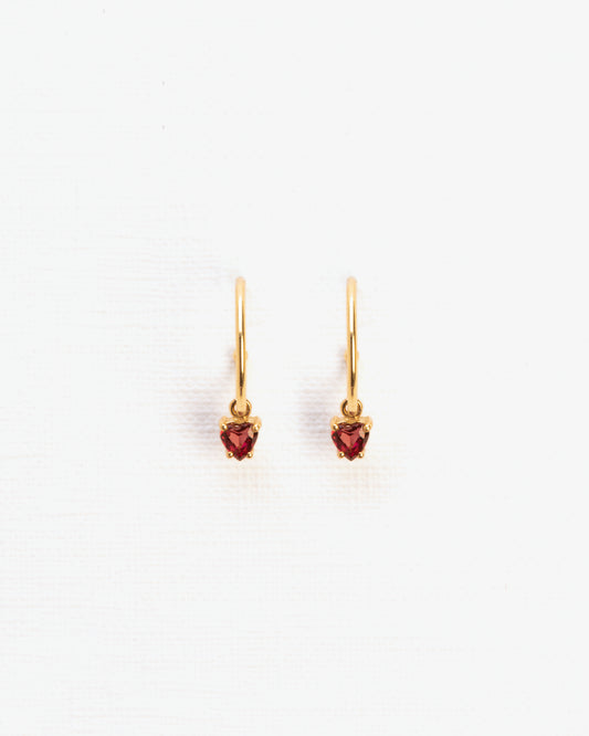 Wouters & Hendrix Gold 18K Gold Heart Garnet Hoop Earrings