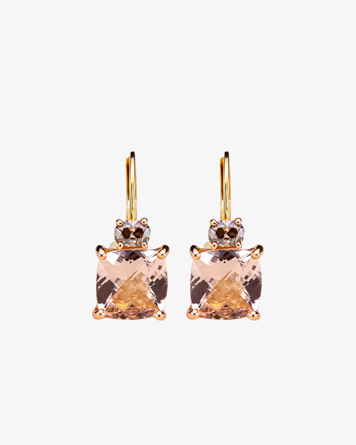 Wouters & Hendrix Gold 18K Rose and Yellow Gold Cream Diamond and Morganite Drop Earrings