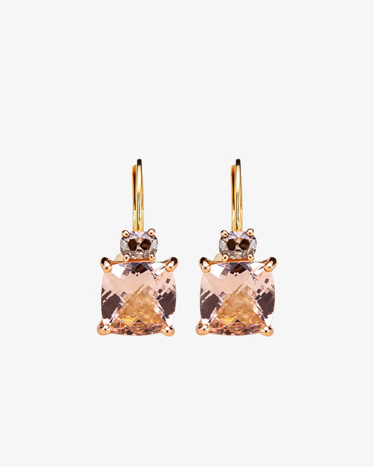 Wouters & Hendrix Gold 18K Rose and Yellow Gold Cream Diamond and Morganite Drop Earrings