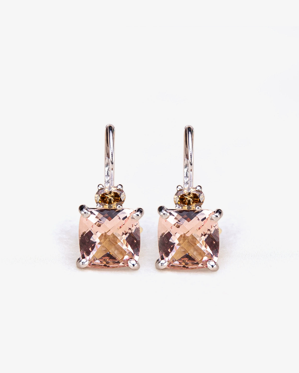 Wouters & Hendrix Gold 18K White Gold Cream Diamond and Morganite Drop Earrings