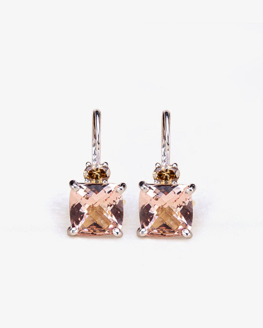 Wouters & Hendrix Gold 18K White Gold Cream Diamond and Morganite Drop Earrings