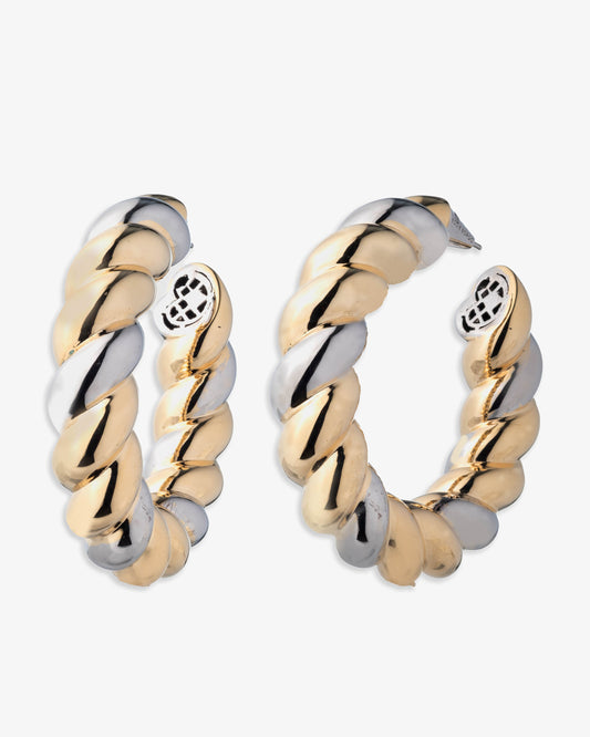 Eddie Borgo Torsade Hoop Earrings in silver and gold tone