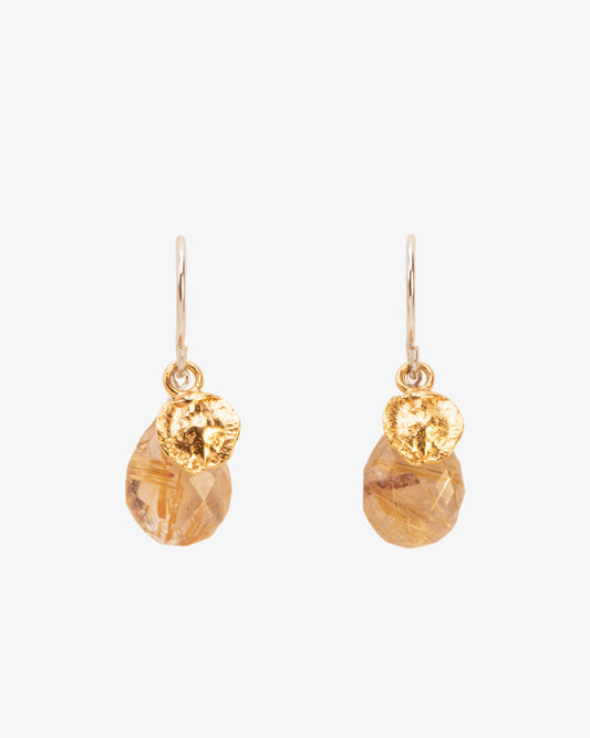 Wouters & Hendrix Rutilated Quartz and Mustard Seed Hook Earrings